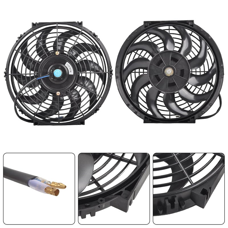 GESEXI 12 Inch Slim Fan Push Pull Electric Radiator Cooling Fan Universal High Performance 12V 80W Motor with Fan Mounting Kit (Black) - Image 2